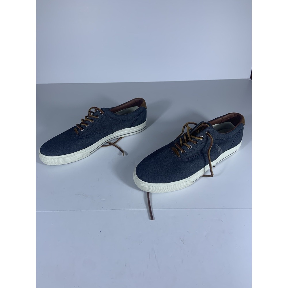 Polo Ralph‎ Lauren  Men's Size US 12D Blue Canvas Thorton Brown Leather Shoes